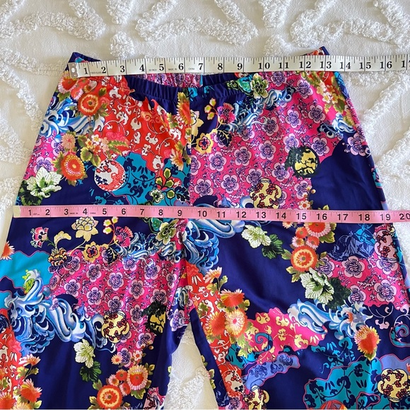 NATORI Blue Multicolor Floral Asian Print Wide Leg Lounge Pants - Picture 13 of 16